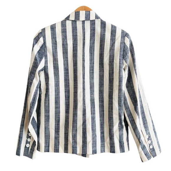 L'Academie Poppy Linen Blend Blue White Striped Blazer Size Small - Picture 3 of 10